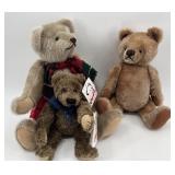 Set of 3 Vintage Mohair Jointed Teddy Bears Including Libearty with Scarves