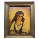 Vintage Framed Portrait Painting and Friedel Cinderella Figurine