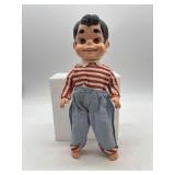 Vintage Mid-Century Big Boy Plastic Doll with Striped Outfit