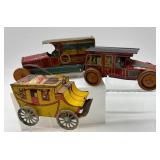 Collection of 3 Vintage Tin Litho Toy Cars