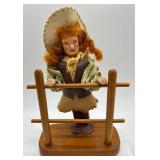 Vintage Cowgirl Doll on Wooden Stand