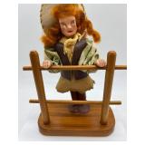 Vintage Cowgirl Doll on Wooden Stand