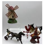 Set of Vintage Metal Figurines and Toys with Horse and Wagon