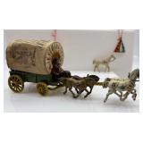 Set of Vintage Metal Figurines and Toys with Horse and Wagon