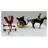 Set of Vintage Metal Figurines and Toys with Horse and Wagon