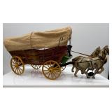 Vintage Tin Litho Covered Wagon Toy with Horses