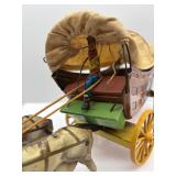 Vintage Tin Litho Covered Wagon Toy with Horses