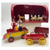 Vintage Farm Toy Set with Barn, Animals, Wagons, and Figures