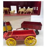 Vintage Farm Toy Set with Barn, Animals, Wagons, and Figures