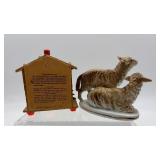 Vintage German Weather House and Porcelain Sheep Figurines