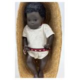 Vintage Sasha African American Baby Doll in Basket