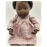 Vintage Sasha African American Porcelain Â Baby Doll in Pink Plaid Dress