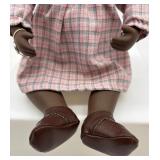 Vintage Sasha African American Porcelain Â Baby Doll in Pink Plaid Dress
