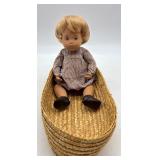 Vintage Sasha Baby Doll with Brown Gingham Dress and Basket