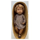 Vintage Sasha Baby Doll with Brown Gingham Dress and Basket