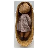 Vintage Sasha Baby Doll with Brown Gingham Dress and Basket