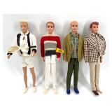Set of 4 Vintage Ken Dolls with Original Outfits