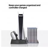 Wasserstein 3-in-1 Playstation 5 Vertical Cooling Stand with DualSense Controller Charging Station, Cooling Fan, and Video Games Storage