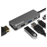 Verbatim 4-in-1 USB C Hub Adapter with Dongle - 60W Power Delivery, USB 3.0, USB 2.0 for USB C Laptops