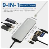 Verbatim 9-in-1 USB C Hub Adapter - 100W Power Delivery, USB 3.0, SD Card Readers, Gigabit LAN, 3.5mm Port for USB C Laptops