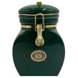 EUROPEAN COFFEEHOUSE COLLECTION, GREEN AND GOLD COFFEE CANISTER
