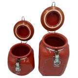 RUSTIC RED AIRTIGHT CERAMIC KITCHEN CANISTERS, SET OF 2
