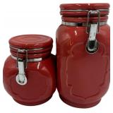 RUSTIC RED AIRTIGHT CERAMIC KITCHEN CANISTERS, SET OF 2