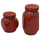RUSTIC RED AIRTIGHT CERAMIC KITCHEN CANISTERS, SET OF 2