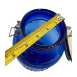 VINTAGE 4 QUARTS CRACKER BARREL STYLE COBALT BLUE GLASS CANISTER JAR COOKIE, FLOUR, SUGAR