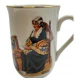 NORMAL ROCKWELL 1982 GOLD RIM PORCELAIN MUGS, LOT OF 8 MUGS