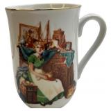 NORMAL ROCKWELL 1982 GOLD RIM PORCELAIN MUGS, LOT OF 8 MUGS