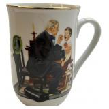 NORMAL ROCKWELL 1982 GOLD RIM PORCELAIN MUGS, LOT OF 8 MUGS