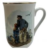 NORMAL ROCKWELL 1982 GOLD RIM PORCELAIN MUGS, LOT OF 8 MUGS