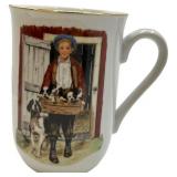 NORMAL ROCKWELL 1982 GOLD RIM PORCELAIN MUGS, LOT OF 8 MUGS