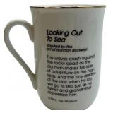 NORMAL ROCKWELL 1982 GOLD RIM PORCELAIN MUGS, LOT OF 8 MUGS