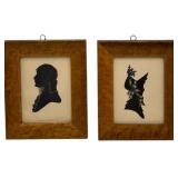 PAIR OF COLONIAL SILHOUETTE PORTRAITS IN MAPLE FRAMES