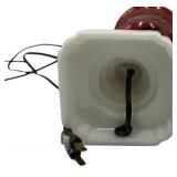 VINTAGE RUBY RED/MARBLE BASE MID-CENTURY CUT TO CLEAR GLASS LAMP, 1 OF 2