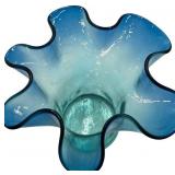 VINTAGE BLENKO TURQUOISE BLUE DOUBLE NECK VASE 415L PONTIL 9" 1940 to 1954