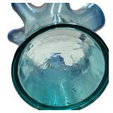 VINTAGE BLENKO TURQUOISE BLUE DOUBLE NECK VASE 415L PONTIL 9" 1940 to 1954