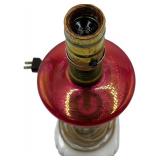 VINTAGE RUBY RED/MARBLE BASE MID-CENTURY CUT TO CLEAR GLASS LAMP, 2 OF 2