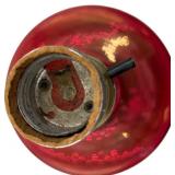 VINTAGE RUBY RED/MARBLE BASE MID-CENTURY CUT TO CLEAR GLASS LAMP, 2 OF 2