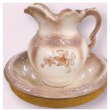 VINTAGE R S PRUSSIA WATER PITCHER AND BOWL SET WITH STAND