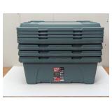 Set of 4 Hefty 12gal Max Pro Tote - Green Base + Lid with Black Latch & Silver Foil: Stackable, Lidded, Built-In Handles