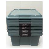 Set of 4 Hefty 12gal Max Pro Tote - Green Base + Lid with Black Latch & Silver Foil: Stackable, Lidded, Built-In Handles