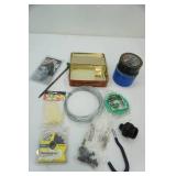 Hardware Lot: tape, trimmer line, wire, band clamp, glue sticks