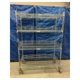 Adjustable 4-Tier Stainless Steel Mobile Wire Shelving Storage Rack Truck Cart - NSF Approved - Good Working Condition! 47.5" x 68" x 25" - Rubber On Two Wheels Missing - Still Moves Great!