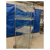 Adjustable 4-Tier Stainless Steel Mobile Wire Shelving Storage Rack Truck Cart - NSF Approved - Good Working Condition! 47.5" x 68" x 25" - Rubber On Two Wheels Missing - Still Moves Great!