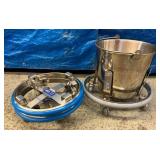 Lot of 1 Blickman Built Kick Bucket Holder With Bucket and 2 Mac Medical Kick Bucket Holders - Mac Holders Bands Are Bent A Little...still work thought or could be bent back...