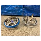 Lot of 1 Blickman Built Kick Bucket Holder With Bucket and 2 Mac Medical Kick Bucket Holders - Mac Holders Bands Are Bent A Little...still work thought or could be bent back...