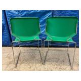 WOW $$$ RARE PAIR MCM 1970s Thomas Tolleson "Matrix" Krueger Reception Waiting Room Office Stackable Chairs - In Great Condition! Even Rarer Lime Green Color!